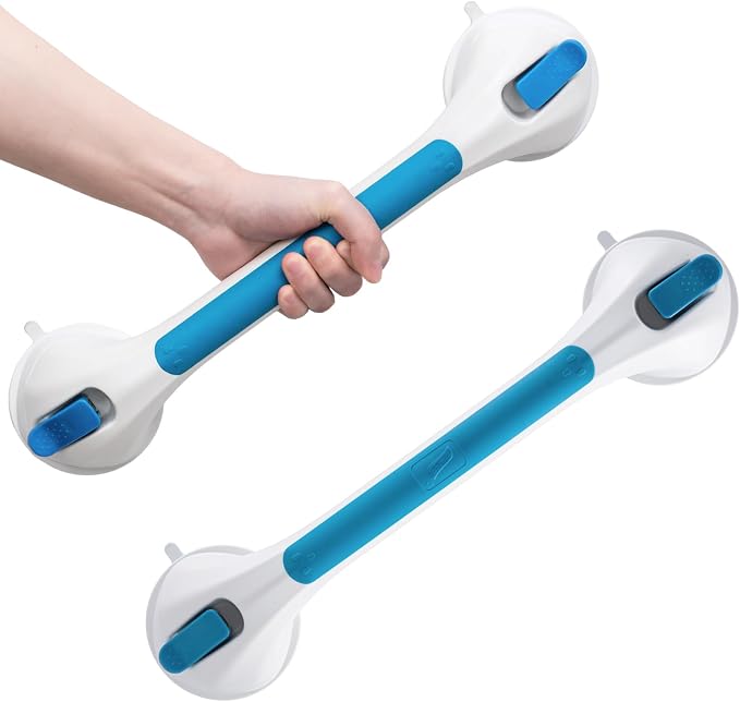 LEVERLOC Grab Bar for Seniors, 17 Inch 2 Pack Suction Grab Bars for Bathtubs by LEVERLOC