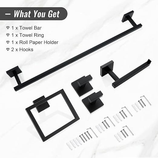 YACVCL Black Towel Bar Set 5-Piece Bathroom Hardware Accessories Set, SUS304 - Image 8