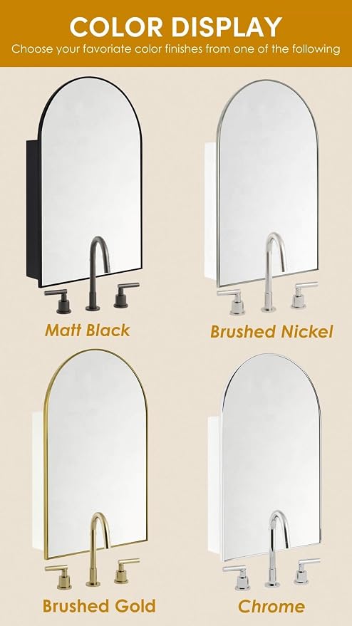 TEHOME 24 x 36'' Brushed Nickel Arch Bathroom Medicine Cabinet - Image 6