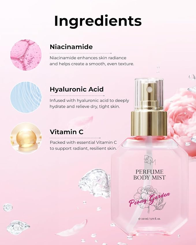 BOM Peony Garden Perfume Body Mist 3.71 Fl Oz, Floral Scented Fine Mist - Image 3