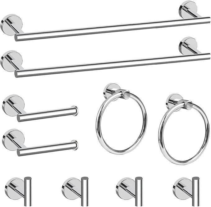 Cilee 10 Piece Chrome Bathroom Accessories Set, 24inch Polished Chrome Towel by Cilee