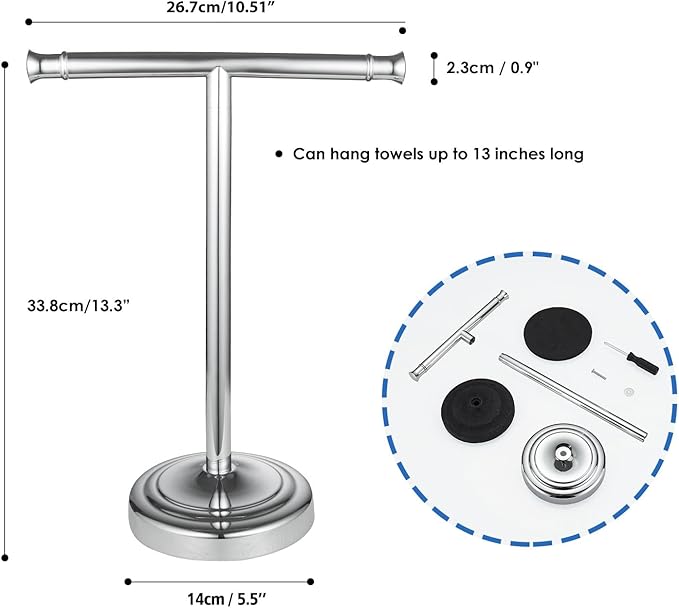 RUMOSE 13 Inch Polished Chrome Towel Stand Hand Towel Holder Bathroom Kitchen - Image 7