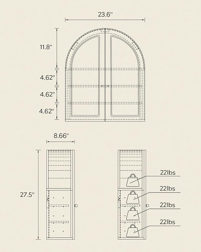 Large Arched Bathroom Wall Cabinet Wooden Medicine Cabinet - Image 2