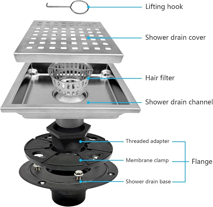 6 Inch Square Shower Drain - Image 4