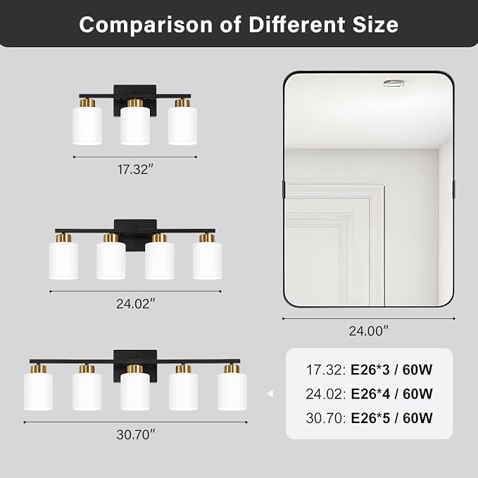 Black and Gold Bathroom Light Fixtures, 4-Light Modern Vanity Light Over Mirror - Image 5