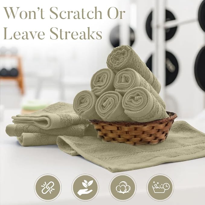 DAN RIVER 12-Pack Premium 100% Cotton Beige Face Towels – Reusable Face Towel - Image 6