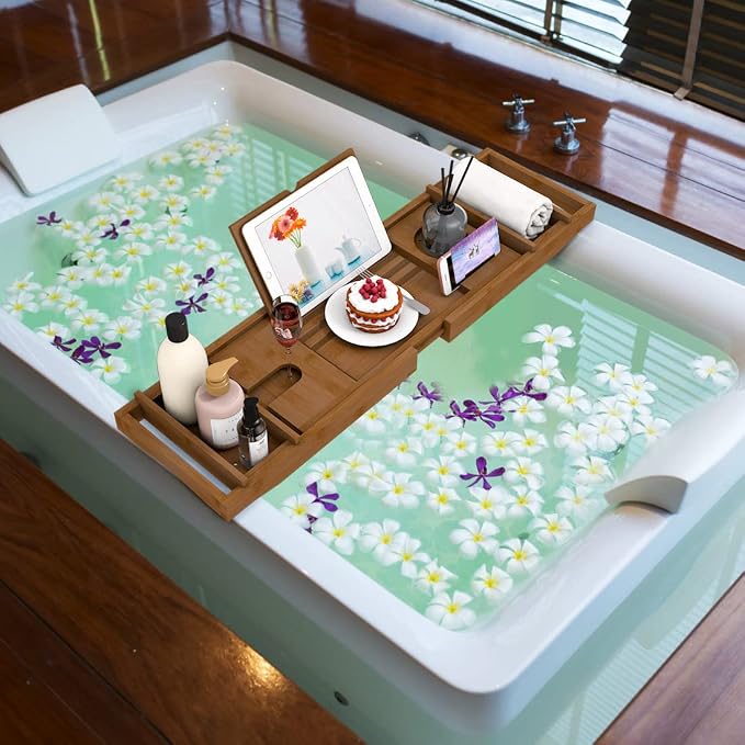 Bamboo Bathtub Tray for Luxury Bathroom, Expandable Premium Bath Tray - Image 2