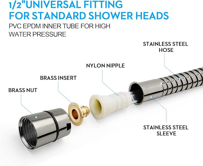 Shower Hose, 79 Inches Extra Long Stainless Steel Handheld Shower Head Hose - Image 3