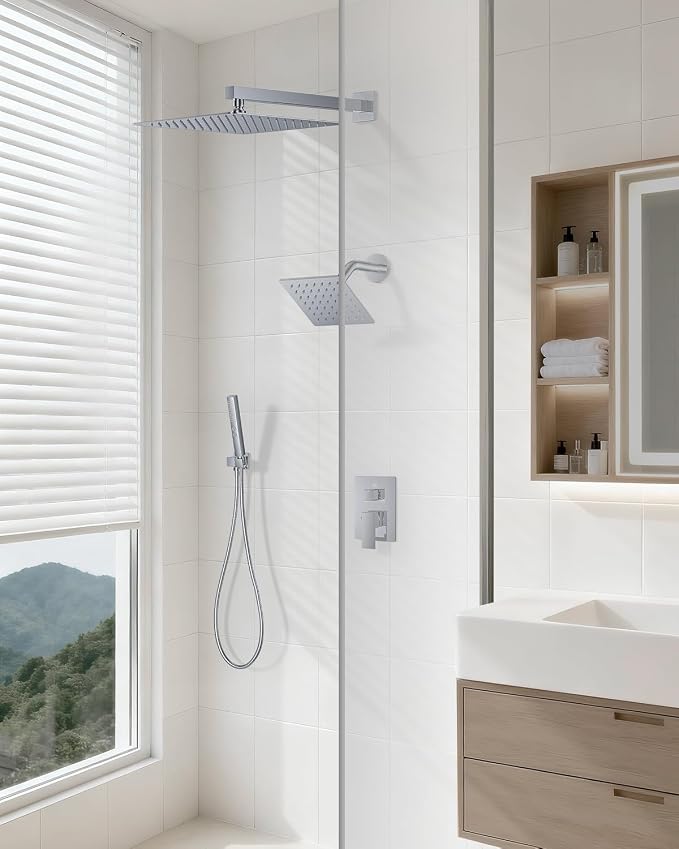 Shower Faucet Set, Wall Mount Shower System 12 and 6 Inch Dual Shower Head Set - Image 2