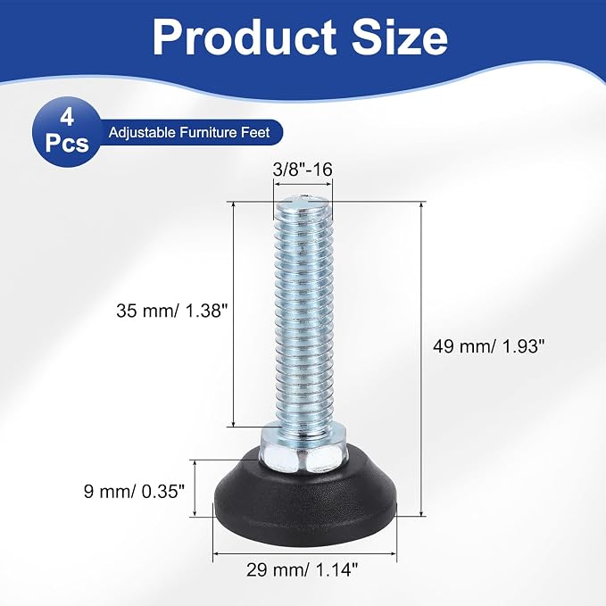 uxcell 3/8"-16 Thread Furniture Feet Levelers - Image 2