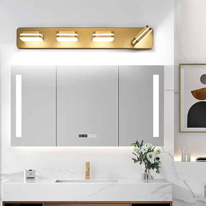 360° Rotate LED Dimmable Bathroom Vanity Light Fixtures, 1600LM Acrylic Gold - Image 9