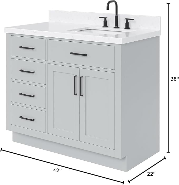ARIEL Hepburn 42 Inch Single Sink Bathroom Vanity in Gray, 1.5" Edge Carrara - Image 2