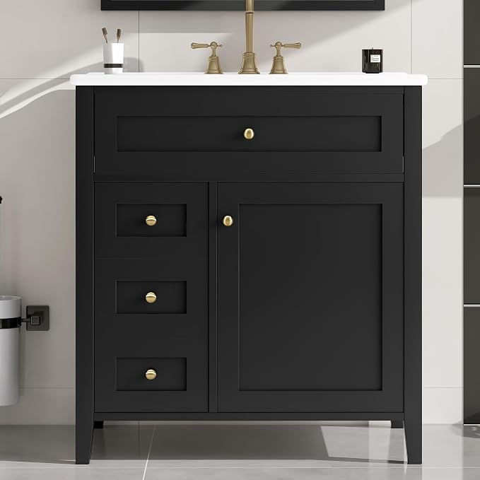 30" Bathroom Vanity with Sink Combo, Tip-Out Drawer, Solid Wood & MDF Modern - Image 3