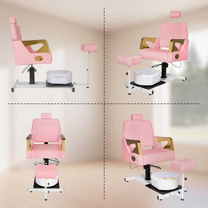 Reclining Pedicure Chair with Stool, Pedicure Station with Foot Massage Basin - Image 5