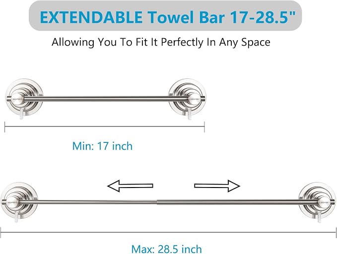 BOPai Extendable Suction Cup Towel Bar 17-28.5", Removeable Shower Door Mat Rod - Image 2