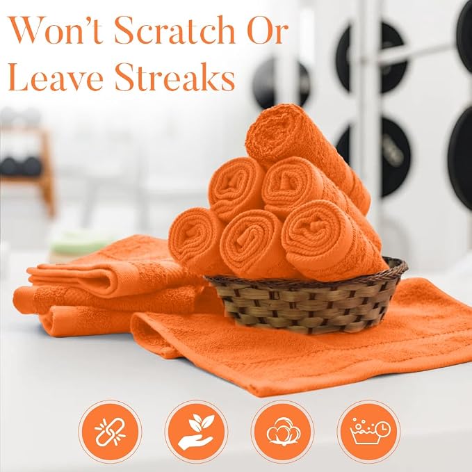 DAN RIVER 12-Pack Premium 100% Cotton Orange Face Towels – Reusable Face Towel - Image 6