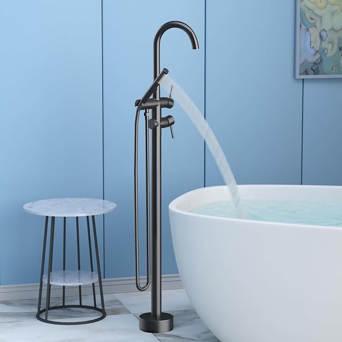 Freestanding Bathtub Faucet, Tub Filler Floor Mount Stand Bathtub Faucet Brass - Image 3