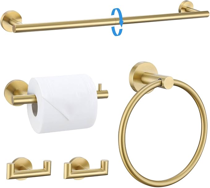 TNOMS 5-Piece Towel Bar Set Brushed Gold Bathroom Hardware Accessories Set by TNOMS