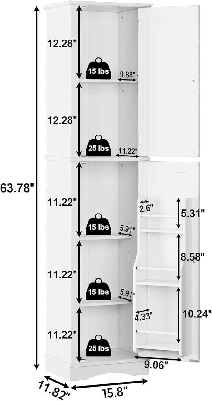 Function Home Tall Bathroom Storage Cabinet, Narrow Wood Freestanding Cabinets - Image 3