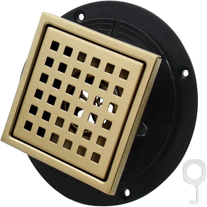 4 Inch Square Shower Drain, 304 Stainless Steel Shower Floor Drain Kit by Yridefe