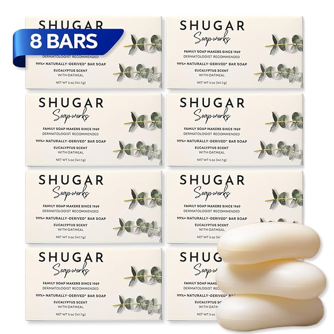 Shugar Soapworks Oatmeal & Eucalyptus 5 oz Beauty Bar Soap 8-Pack | Plant-Based by ShugarSoapworks