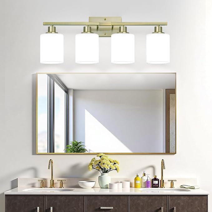 4-Light Bathroom Light Fixtures, Aged Brass Vanity Light - Image 7