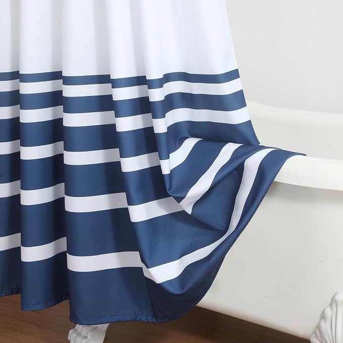 Extra Long Blue and White Striped Shower Curtain 72x84 Inches, Waterproof Fabric - Image 6
