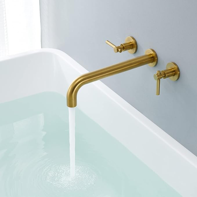 Wall Mount Tub Filler Brushed Gold Tub Faucet Brass Bathroom Bathtub Faucets - Image 3