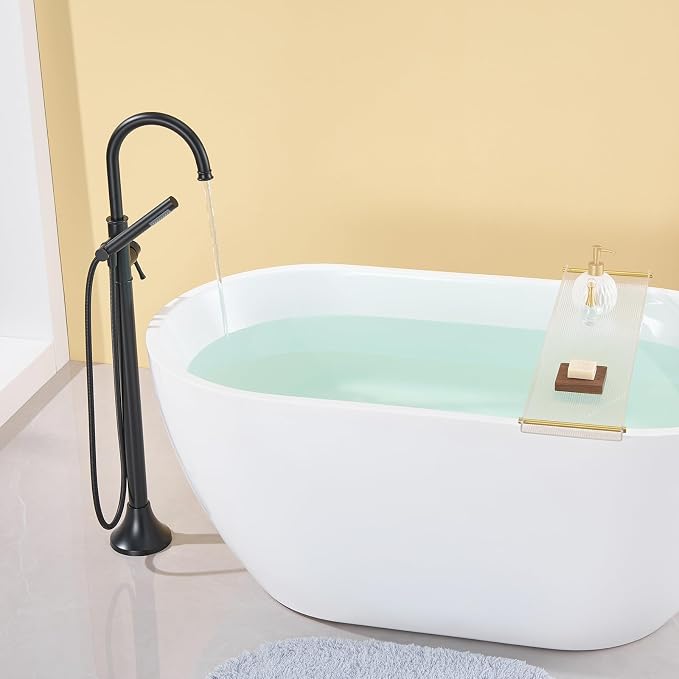 Free Standing Tub Faucet Black Freestanding Bathtub Faucet Floor Mount Brass - Image 4