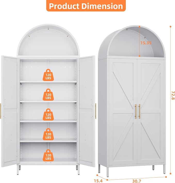 Farmhouse Kitchen Pantry Cabinet, 73in Tall Arched Storage Cabinet - Image 2