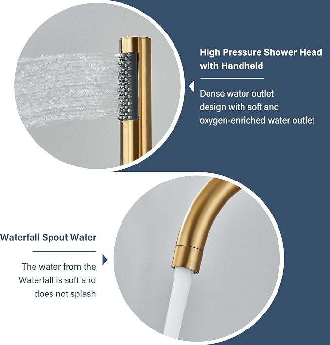 Brushed Gold Freestanding Bathtub Faucet - Image 6