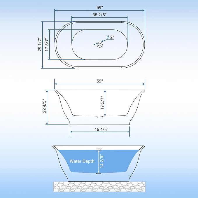 Freestanding Bath Tub 59 Inch Acrylic Oval Soaking Tub – Extra Large - Image 3
