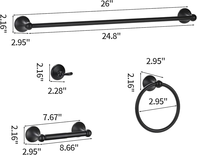 Bathroom Accessory Set, Matte Black Adjustable Expandable Towel Bar 4-Piece - Image 7