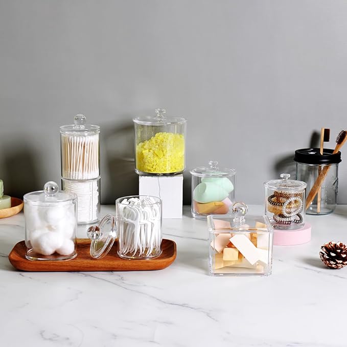 Modern Square Qtip Holder Acrylic Bathroom Vanity Countertop Storage Organizer - Image 7
