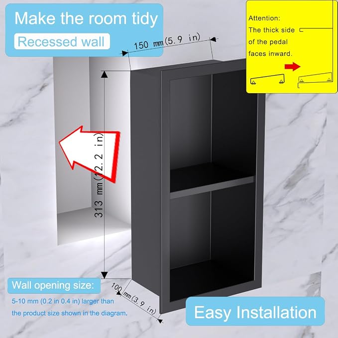Shower Foot Rest for for Shaving Legs, Double Bathroom Selves Niche Insert for - Image 6