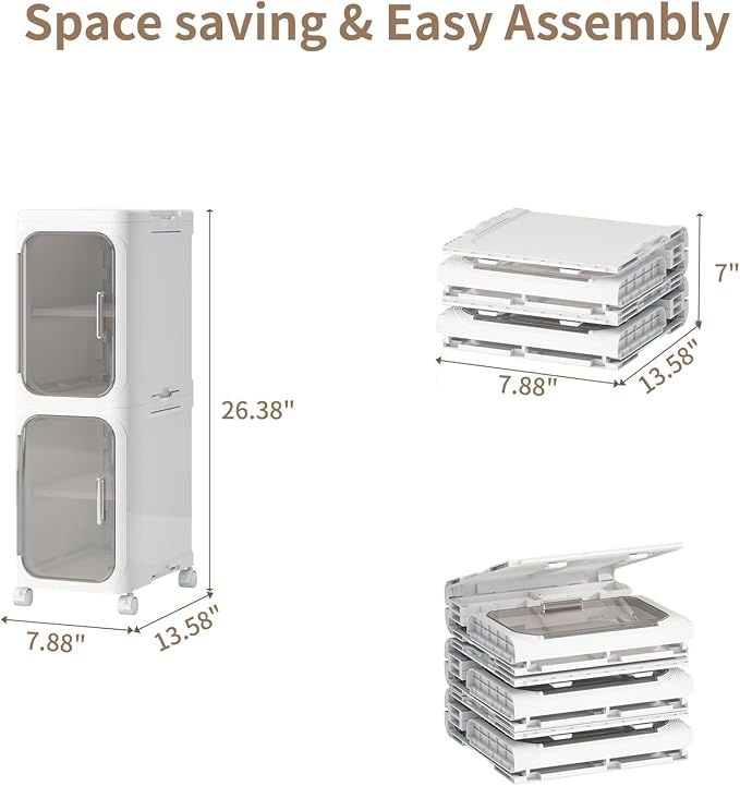 KHNR 2-Tiers Slim Bathroom Storage Cabinet, Foldable Storage Cabinets, Narrow - Image 2