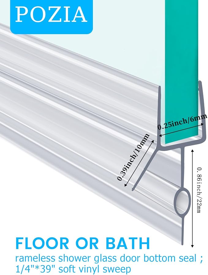 POZIA Clear Frameless Glass Shower Door Bottom Seal | Shower Door Sweep - Image 2