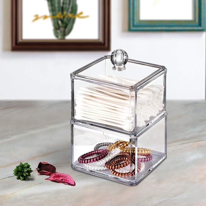 Modern Square Qtip Holder Acrylic Bathroom Vanity Countertop Storage Organizer - Image 2
