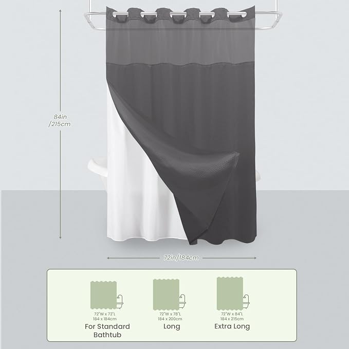 Inhousolu Extra Long No Hook Shower Curtain - Image 7