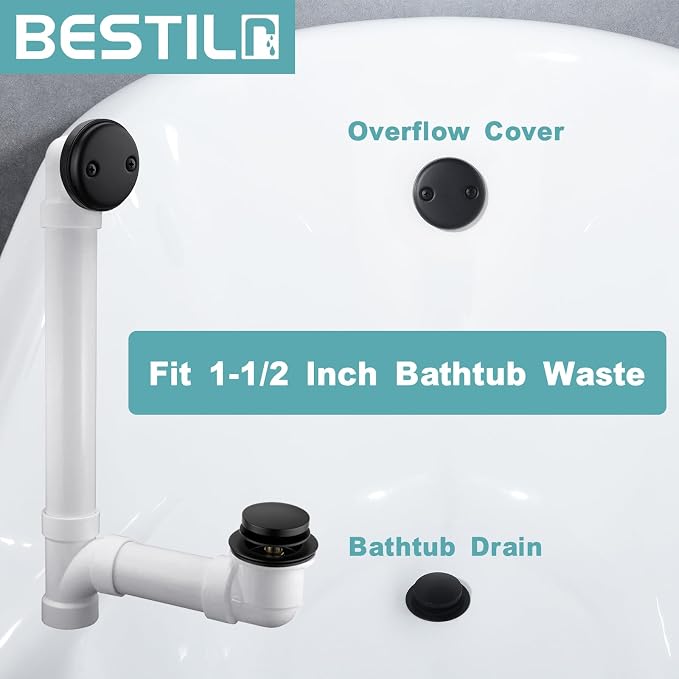 BESTILL Tip-Toe Bathtub Drain Bath Tub Trim Set Conversion Kit, Two Hole Style - Image 3