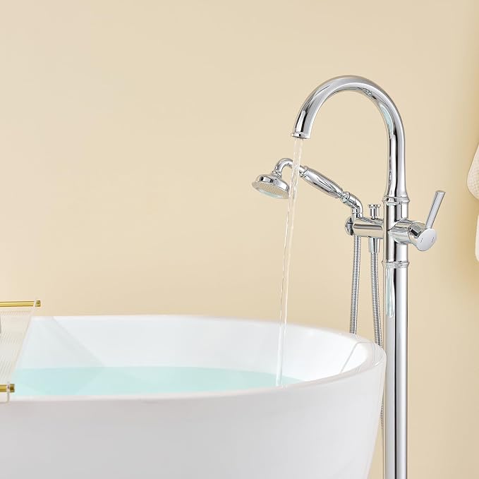 Free Standing Tub Faucet Chrome Tub Filler Freestanding Bathtub Faucets Brass - Image 7