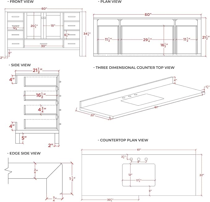 ARIEL 61" Midnight Blue Bathroom Vanity 1.5" Edge Pure White Quartz Countertop - Image 9