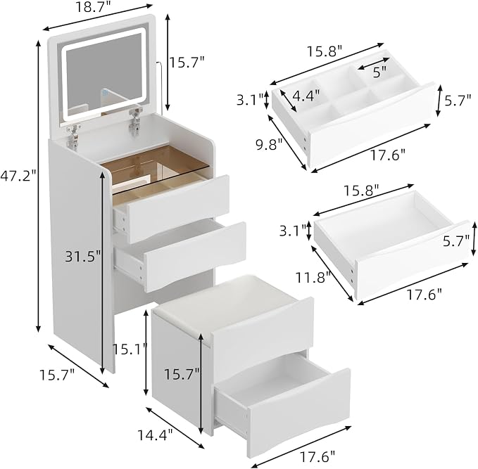 FUFU&GAGA Vanity Desk with Flip Top Mirror and Lights, Small Makeup Vanity Set - Image 7