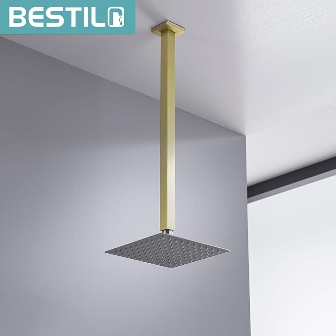 BESTILL 20 Inch Brushed Gold Ceiling Mount Shower Arm and Flange, Square Rain - Image 3