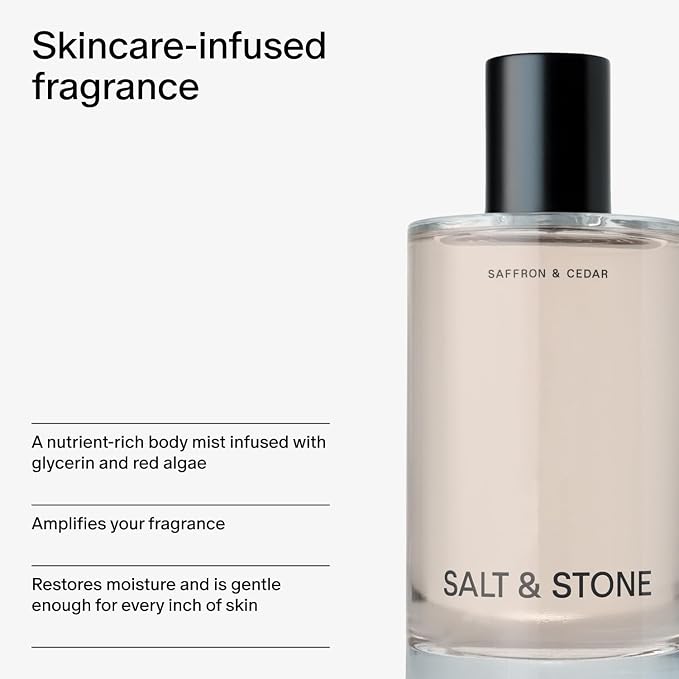 Salt & Stone Body Mist, Saffron & Cedar Scent, Skincare Infused Hair & Body - Image 5