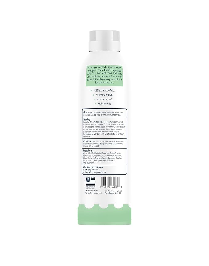 Florida Squeezed After Sun Aloe Mist | 6 oz | Revitalize, Hydrate and Cool - Image 2