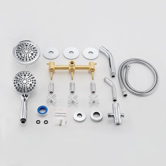 PROOX 3 Handle Tub Shower Faucet Set, Dual shower head Combo - Image 7