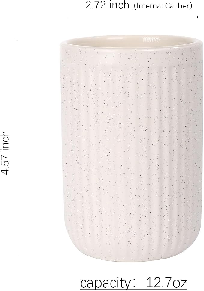BosilunLife Ceramic Toothbrush Holder - 12oz Bathroom Toothbrush Holder Beige - Image 2