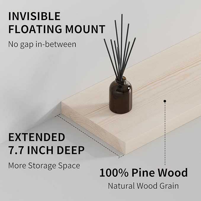 SAUMONIERES Floating Shelves 8 Inch Deep Solid Wood Wide Wall Shelf Set of 1 - Image 5