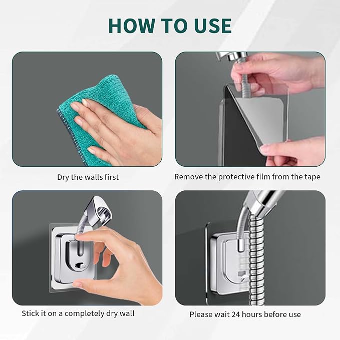 Shower Head Holder Wall Mount, 360° Adjustable Handheld, No-Drill Strong - Image 5
